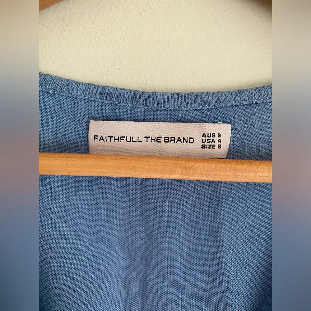 Faithfull The Brand Jacques Top in Chambray Blue Size Small Linen Ruffle Tie - Picture 6 of 8